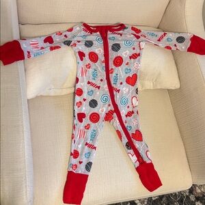 Little Sleepies Valentines Red and Gray Heart Print Onesie